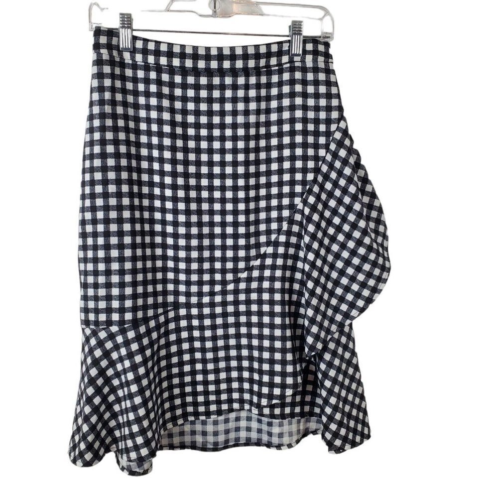 Banana Republic Skirt Womens 6 Black Gingham Check Ruffle Flounce